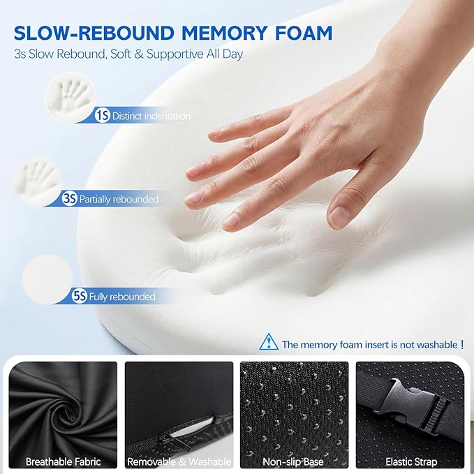 Office Chair Cushion for Tailbone & Back Support, Strong Lumbar Support Ergonomic Cushions, Comfortable Memory Foam Cushion for Pressure Relief, Suitable for Office Chairs, Home Chairs, Car