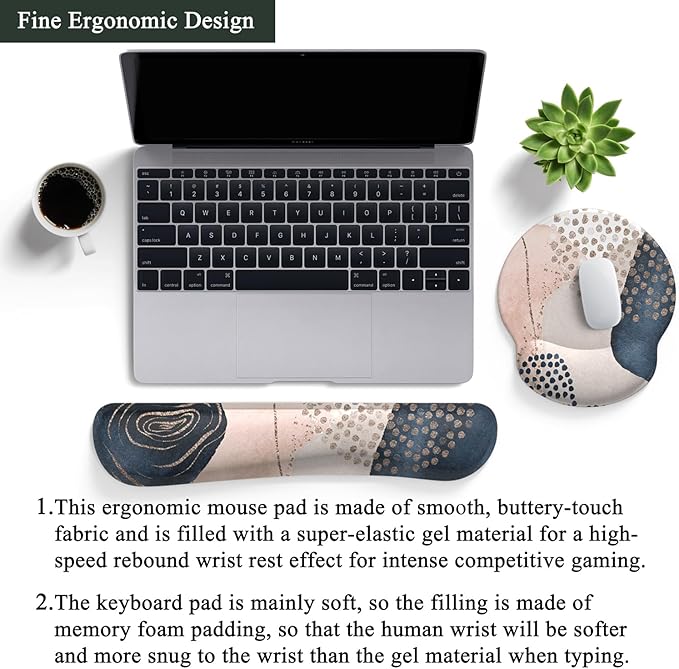 Ergonomic Boho Mouse Pad with Wrist Support Gel and Keyboard Wrist Rest, Non-Slip Pu Base Gaming Kawaii Cute Mouse Pad for Boho Office Decor, Easy Typing
