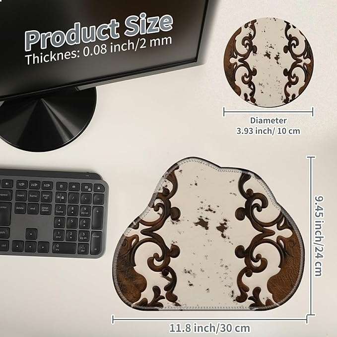 Cute Mouse Pad Plus 1 Coaster, Small Gaming Mouse Mat 11.8 x 9.45 inches, Travel Mouse Pads with Durable Stitched Edges Non-Slip Base, Art Leopard Decor Mousepad for Office Home