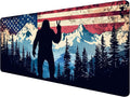 American Flag Bigfoot Desk Mat Gaming Mouse Pad Forest Mountain Extended Gaming Mouse Pad Mat with Stitched Edge Non-Slip Base Big Mouse Pad Office Computer Keyboard Laptop Home 31.5"x11.8"