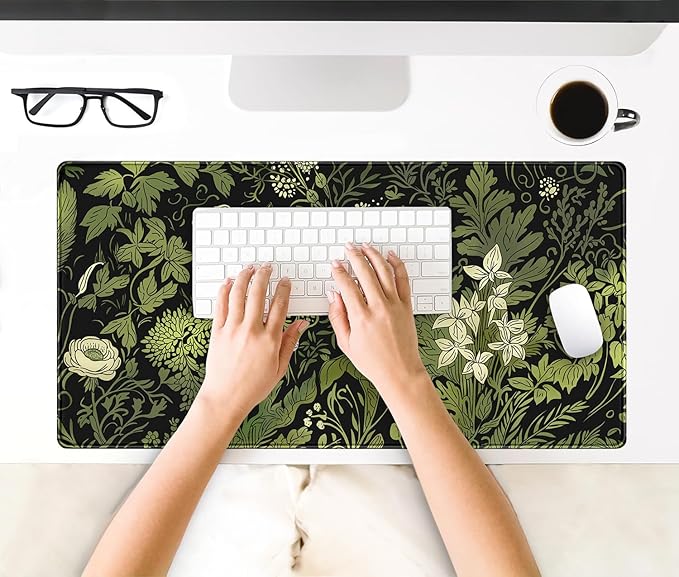 Floral Green Leaves Plant Pad Matt for Desktop Large Gaming Mousepad XXL Full Desk Mouse Pad Computer Keyboard Mat Deskmat Aesthetic Office Decor 31.5 X 15.7 Inch