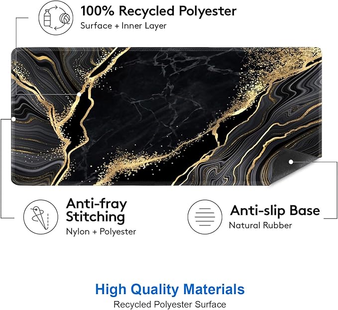 IMAYONDIA Black and Gold Marble Desk Mat(35.4x15.7 in), Extended Computer Large Gaming Mouse Pad Mousepad for Desks, Anti Slip Rubber Base Desk Pad for Office Home Laptop Desktop Mat