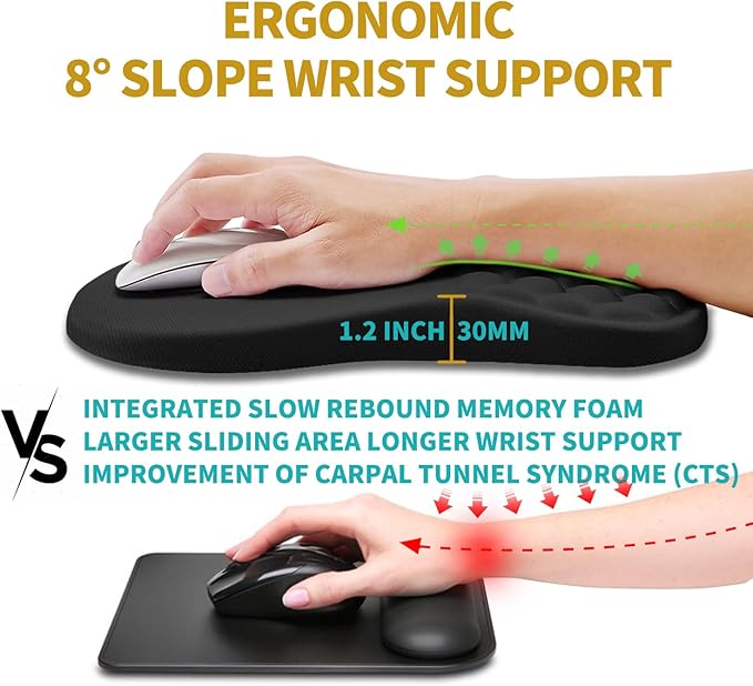 Hokafenle Ergonomic Mouse Pad Wrist Support, Wrist Rest Mousepad for Carpal Tunnel with Integrated Memory Foam Slope Massage Bulge (11.8x7.9 inch,Polar Night)