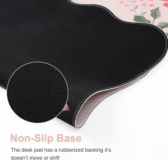 iCasso Desk Mat, Scalloped Desk Matt for Desktop, Cute Desk Pad Mat, XXL Large Mouse Pad, Anti-Slip Big Mousepad with Stitched Edges, Keyboard Pad Mouse Mat for Computer(Light Pink)