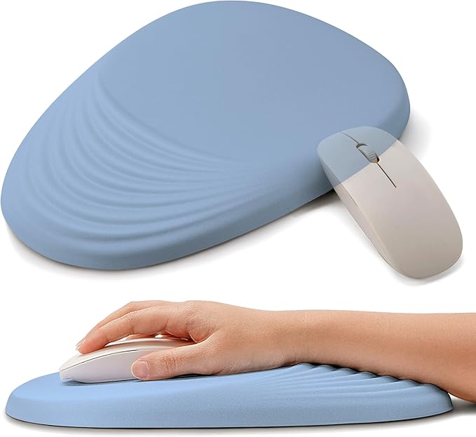 Ergonomic Mouse Pad with Wrist Support, Memory Foam Wrist Rest for Pain Relief & Carpal Tunnel, Non-Slip Base for Office, Computer, PC, Laptop (12x8x1.2inch, Light Blue)