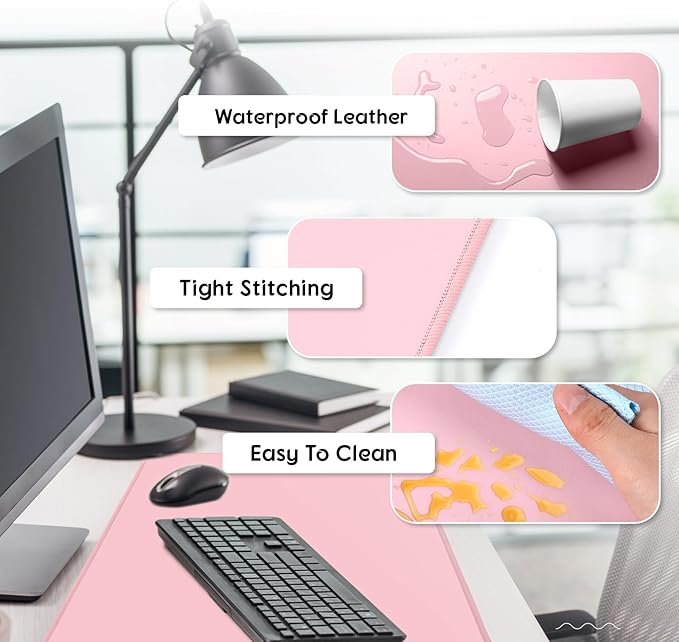 Konohan Heated Desk Pad Warm Mouse Pad, 5 Heating Level & 4 Hour Auto Shut-Off, PU Leather Warm Mouse Mat Heating Keyboard Gaming Mice Warmer Mat Only Supports 110v(Pink Color,35.4"x 14.2")