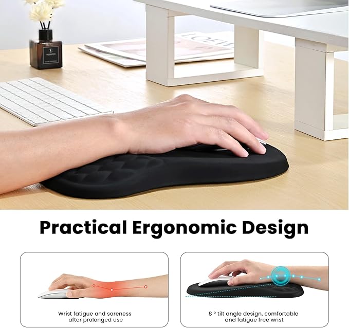 EooCoo Ergonomic Mouse Pad with Wrist Rest, Massage Design Large Mousepad with Memory Foam Wrist Rest and Non-Slip PU Base, Dual-Slope Design for Carpal Tunnel Syndrome, Office Desk Accessories