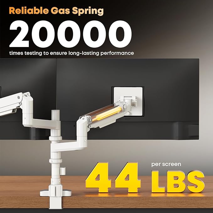 PUTORSEN 17-49”Premium Aluminum Heavy Duty Dual Monitor Arm for Ultrawide Screens up to 44lbs, Vertical Stacked Dual Monitor Desk Mount, Full Motion Dual Vertical Monitor Mount, VESA 75/100, White