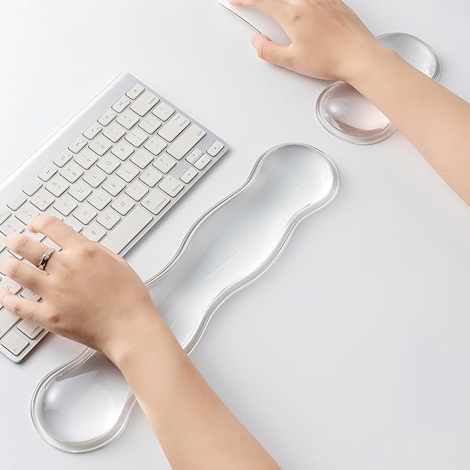 Gel Keyboard Wrist Rest Set, Clear Wrist Rest for Keyboard and Mouse, Ergonomic Keyboard Mouse Wrist Rest for Typing, Suitable for Office, Gaming, Computer, Laptop - Transparent