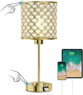 GyroVu Crystal Table Lamp for Bedroom, Touch Control Bedside Lamp with USB-C+A Ports, Dimmable Gold Bedside Lamp with Bulb, Nightstand Lamp Modern Light for Living Room