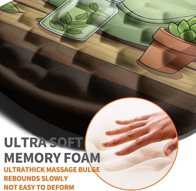 Ergonomic Joint Wrist Support Mouse Pad with Memory Foam Cushion Massage Bump, Carpal Tunnel Mousepad Slope Design for Wrist Rest, 11.8x7.9 in, Cute Kitten