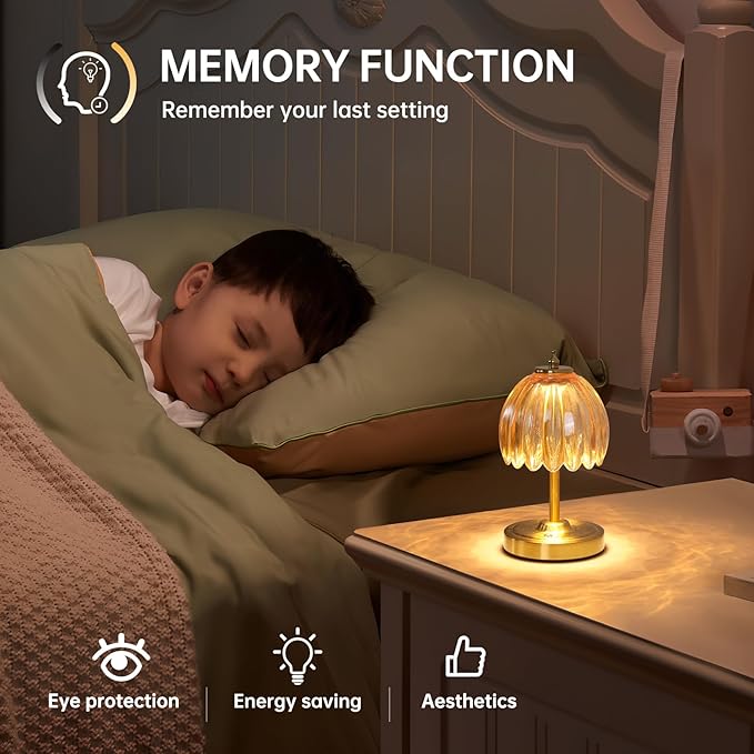 Set of 2 Tulip Table Lamp with 5200mAh Battery & Touch Control, Cordless Small Table Lamp with 3 Colors, Rechargeable Battery Operated Table Lamps for Nightstand, Bedroom (Amber Tulip)