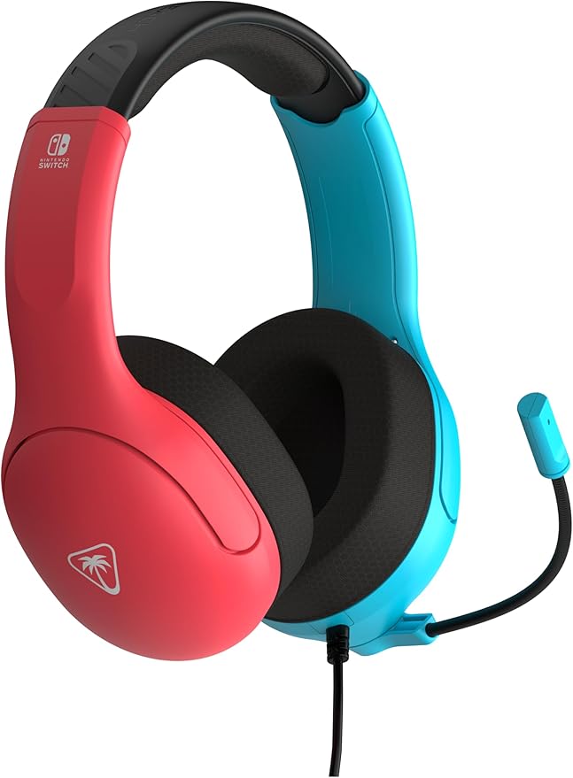 Turtle Beach Airlite Fit Wired Gaming Headset: Officially Licensed for Nintendo Switch, Nintendo Switch 2/Lite/OLED Model - Flip-to-Mute Mic, Over-Ear Comfort Cushions, 40mm Speakers - Neon Blue & Red