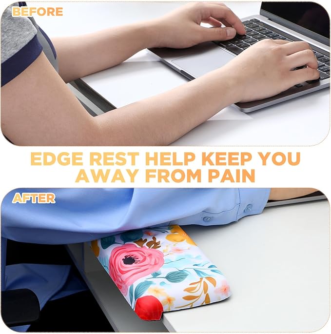 2 Pcs L-Shaped Desk Wrist Rest Elbow Pad Set Desk Edge Rest Cushion Non-Slip Memory Foam Arm Padding Wrist & Forearm & Elbow Comfort Support for Table or Table Edge (Watercolor Flowers)