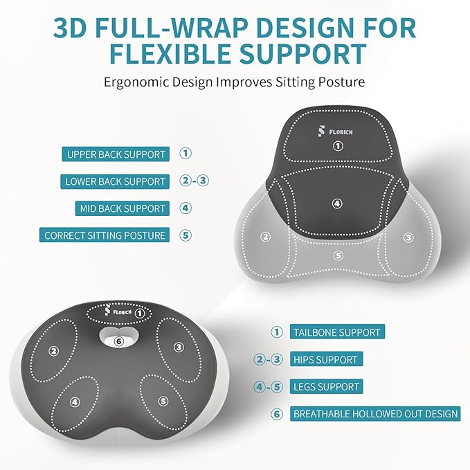 FLORICH Seat Cushion Lumbar Support Pillow for Office Chair, Car Lower Back Support, Ergonomic Desk Chair Pillow for Butt and Back Support of Memory Foam Seat Pad(Grey)