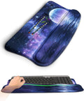 Ergonomic Wave Wrist Rest with Keyboard Stand, Cushioned Palm Rest, Comfortable Integrated Memory Foam for Natural Typing and Relieve Wrist Pain, Moon and Starry Sky