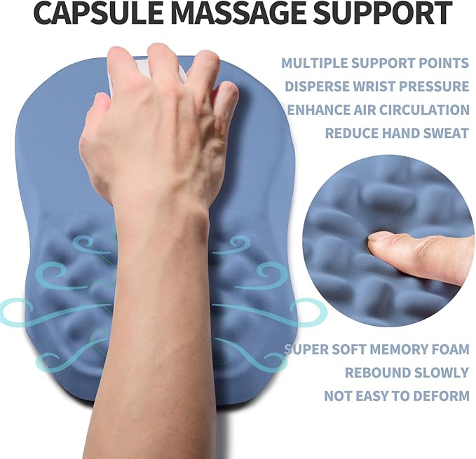Ergonomic Raised Mouse Pad Wrist Support with Bilateral Slope Memory Foam Mousepad for Wrist Rest and Carpal Tunnel 11.8x7.9〃 Stone Blue