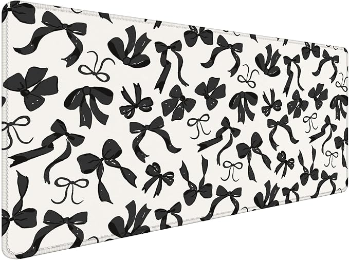 Coquette Black Bow Large Mouse Pad 31.5x15.7inch, Trendy Preppy Black White Bow Large Extended Computer Desk Mat Mousepad for Keyboard and Mouse, Girly Desk Accessories