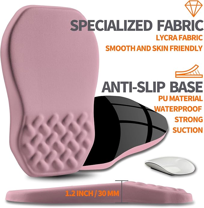 Ergonomic Slope Mouse Pad Wrist Support, Wrist Rest Mousepad for Carpal Tunnel with Massage Bulge and Slow Rebound Memory Foam (12x8 inch, Dark Pink)