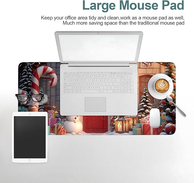 Christmas Scene Extended Gaming Mouse Pad 31.5x11.8inches Large Desk Mat Anti-Slip Rubber Base & Durable Stitched Edges for Gamers Smooth Mouse Writing Surface for Desk Office/Home