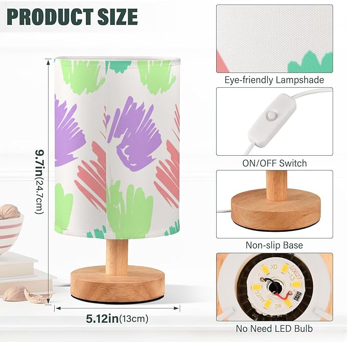 Colorful Brush LED Table Lamp, Bedside Lamp with Linen Lampshade, Flicker-Free Eye Care USB Plug in Nightstand Lamp, for Bedroom and Office