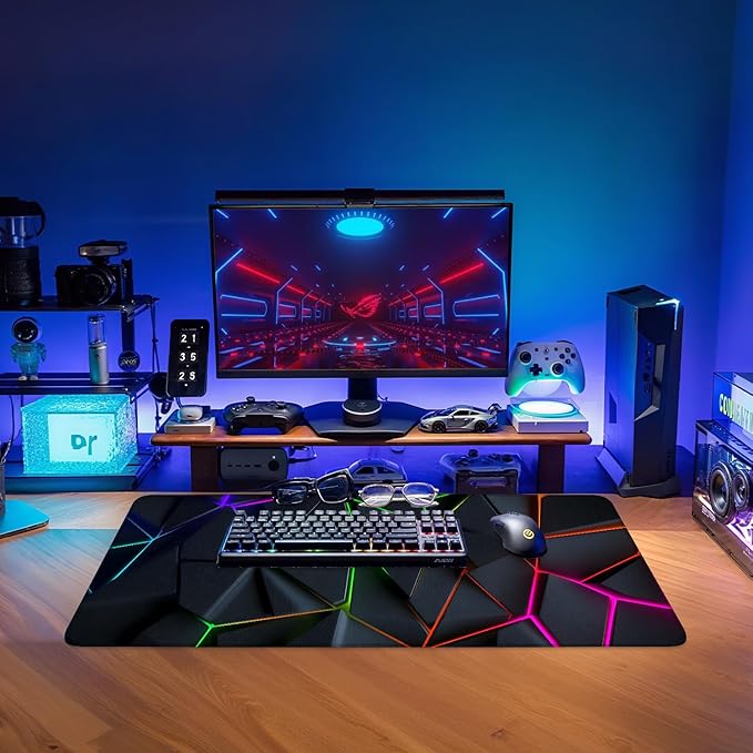 Energy Band Extended Gaming Mouse Pad 31.5x11.8inches Large Desk Mat Anti-Slip Rubber Base & Durable Stitched Edges for Gamers Smooth Mouse Writing Surface for Desk Office/Home