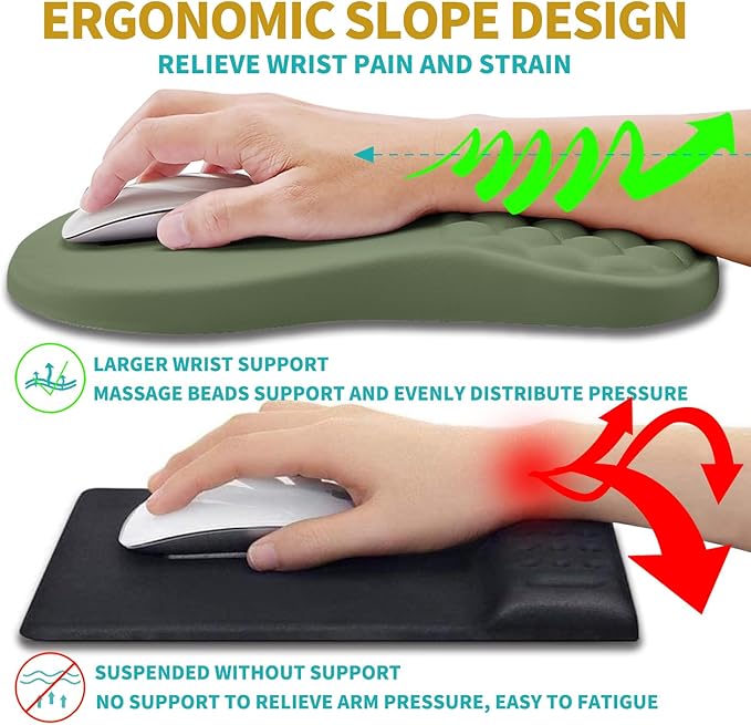 Hokafenle 2 in 1 Ergonomic Mouse Pad Wrist Support & Wrist Rest for Computer Keyboard Set, with Memory Gel Massage Bulge Design (2In1 Set, Dark Green)