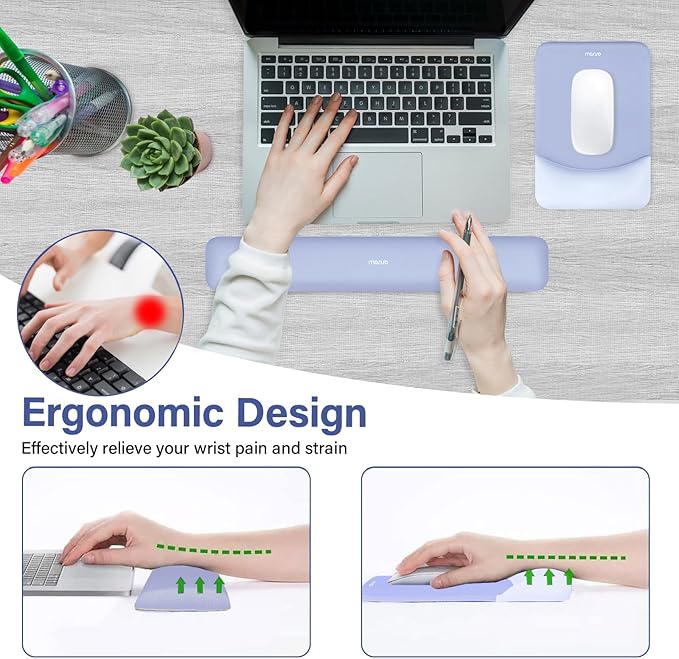 MOSISO Wrist Rest Support for Mouse Pad&Keyboard Set, Rectangular Ergonomic Mousepad Non-Slip Base Home/Office Easy Typing Pad with Neoprene Cloth&Raised Silicone Lining, Slate Blue