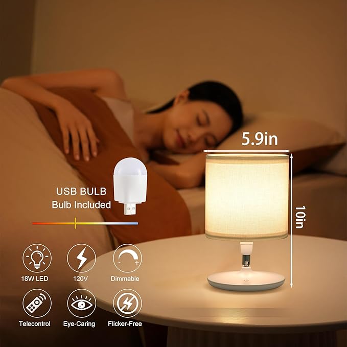 Table Lamps Set of 2 with USB C+A Ports, Table Lamp for Living Room Bedroom, Bedside Lamps for Nightstand with 2 Dimmable LED Bulbs Included