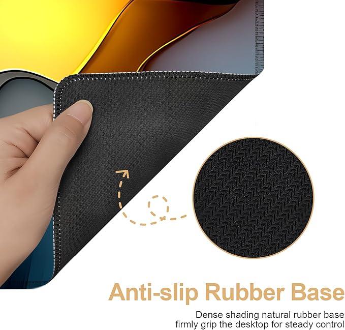 Large Mouse Pad & Keyboard Mat 35x16 Inches, Soft Blue Yellow Gradient Fluid Artistic Non-Slip Rubber Base Desk Mat, Large Extended Desk Protector for Home Office Gaming Setup