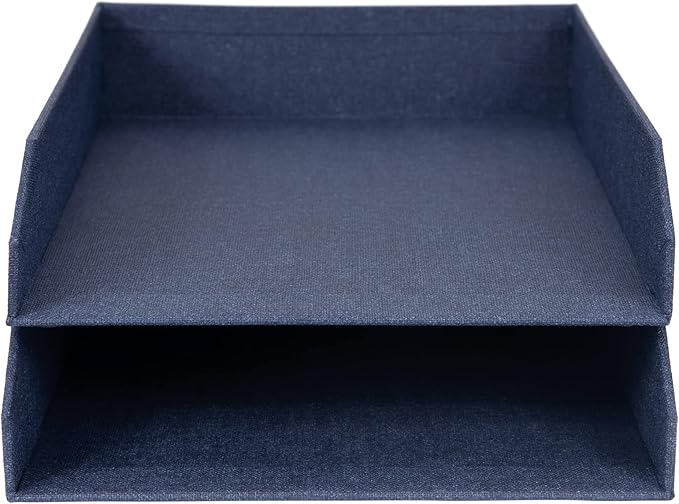Bigso Box of Sweden Hakan Canvas Letter Trays - Pack of 2 - Desk Paper Organizer Tray with Stable Rubber Feet for A4 or Letter Size Documents - 9.1in x 12.2in x 2.4in - Blue
