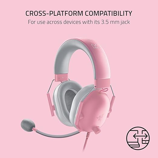 Razer BlackShark V2 X Gaming Headset: 7.1 Surround Sound - 50mm Drivers - Memory Foam Cushions - for PC, PS4, PS5, Switch - 3.5mm Audio Jack - Quartz Pink