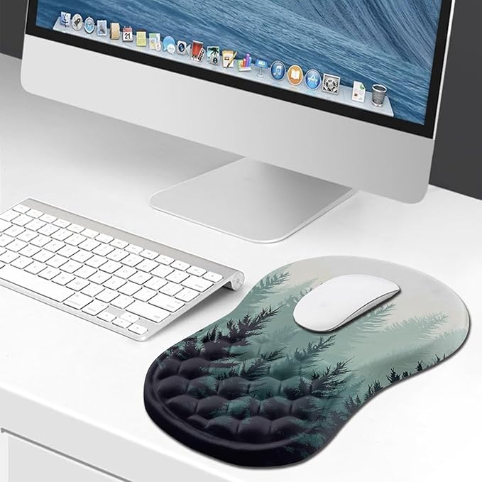 Hokafenle Ergonomic Mouse Pad Wrist Support, Wrist Rest Mousepad for Carpal Tunnel with Integrated Memory Foam Slope Massage Bulge (11.8x7.9 inch,Forest)