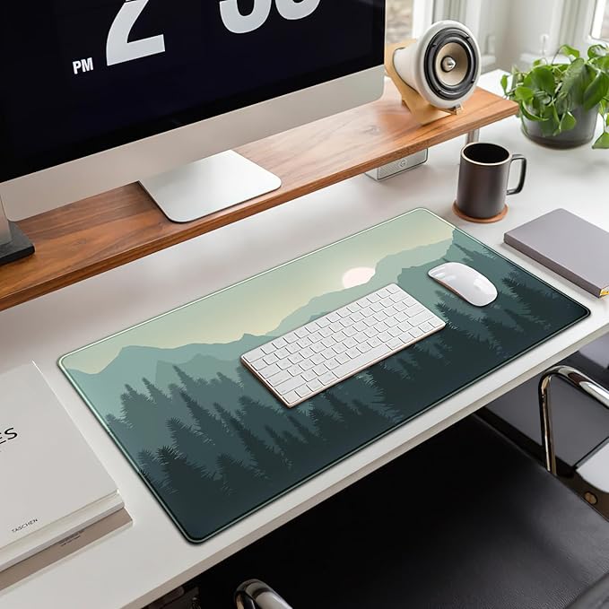 Forest Desk Mat Green Nature Large Mouse Pad XXL 31.5''X 15.7'' Landscape Aesthetic Desk Pad Gaming Mousepad Big Keyboard Mouse Mat for Laptop Computer Office Decor