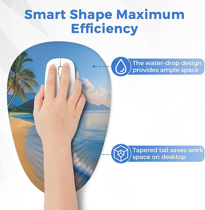 Ergonomic Mouse Pad with Wrist Support, Memory Foam Wrist Rest for Pain Relief & Carpal Tunnel, Non-Slip Base for Office, Computer, PC, Laptop (12x8x1.2inch, Yellow Beach)