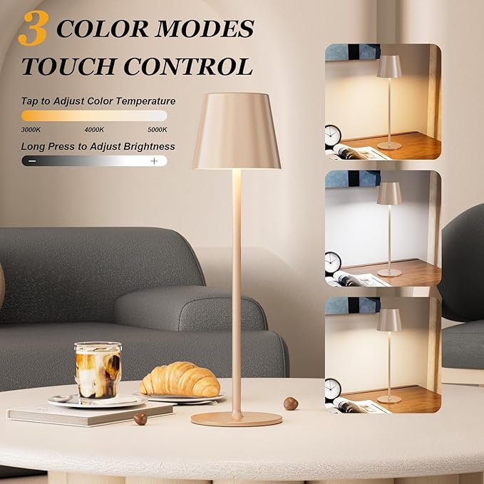 Kakanuo Cordless Table Lamp Rechargeable - Antique White 2 Pack Battery Operated Lamp for Counter, 3 Color Stepless Dimming Waterproof Wireless Lamp for Dining Kitchen, Outdoor Patio, Touch Control
