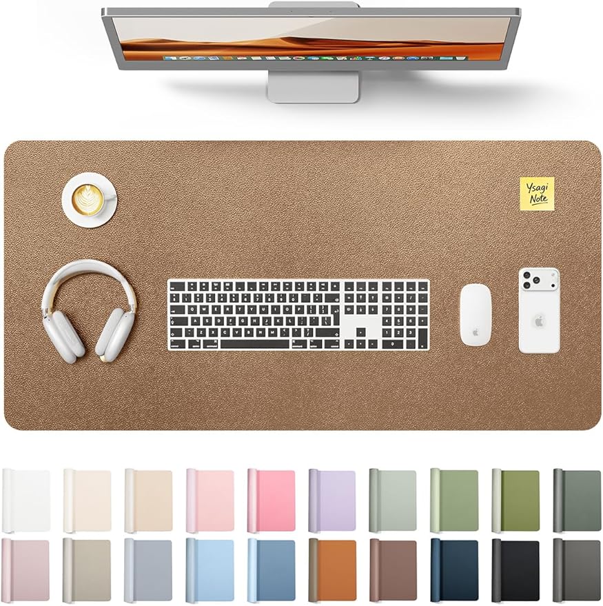YSAGi Leather Desk Protector, Office Mat, Large Mouse Mat, Non-Slip PU Leather Blotter, Laptop Pad, Waterproof Writing Pad for Office and Home (Bronze, 31.5" x 15.8")