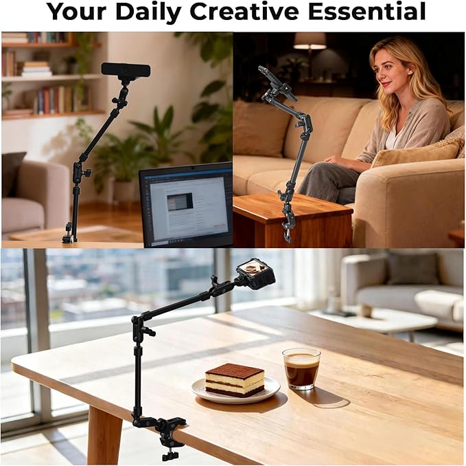 SmallRig 25.9" Magic Arm with Super Clamp, Overhead Phone Mount, Flexible Desk Camera Mount with 1/4" Screw and Cable Clip, Max Load 2.2lb, for iPhone, Action Camera, Video Light, Webcam, Mic - 5625