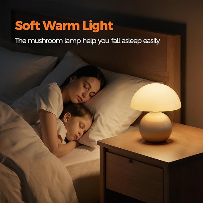 NIORSUN Wireless Mushroom Lamp,Table Lamp for Bedroom, Portables Cordless Lamps,Wireless lamp,Small Bedside Table Touch Lamps for Living Room,Mini Mushroom 5200mAh Battery Operated Lamp Modern (White)