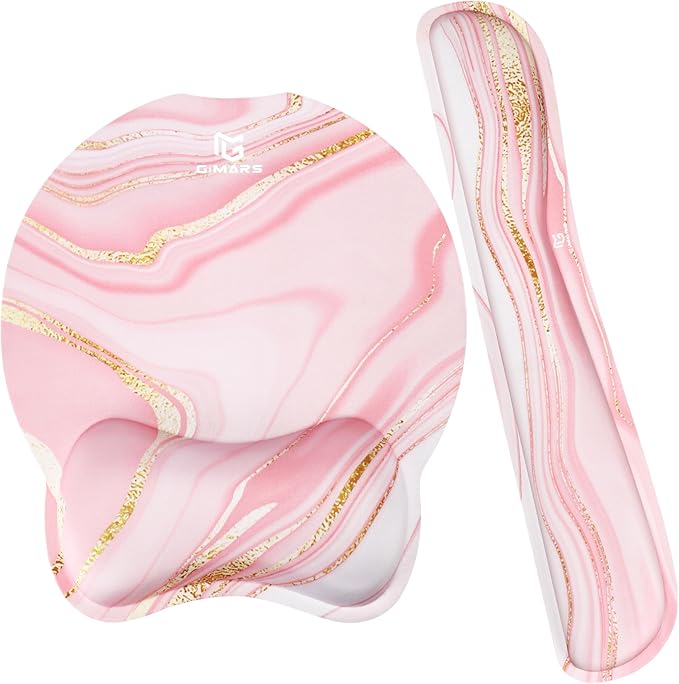 Gimars Ergonomic Mouse Pad Wrist Support, Upgrade Enlarge Superfine Fibre Soft Smooth Keyboard Wrist Rest, Comfortable Memory Foam Wrist Rest for Computer, Gaming, Office, Pink Golden