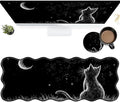 Black Cat Moon Large Gaming Mouse Pad Plus a Coaster, 31.5 x 11.8 inches Desk Mat Extended XL Mousepad with Stitched Edge Non-Slip Rubber, Desk Pad Computer Mouse Mat for Home Office