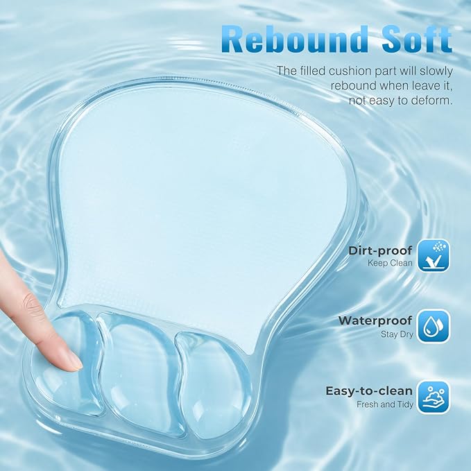 Ospelelf Mouse Pad with Wrist Rest Set Gel Ergonomic Keyboard Wrist Support Anti-Slip Rubber Bottom Office Women Desk Accessories for Computer, Laptop and Gaming, Clear