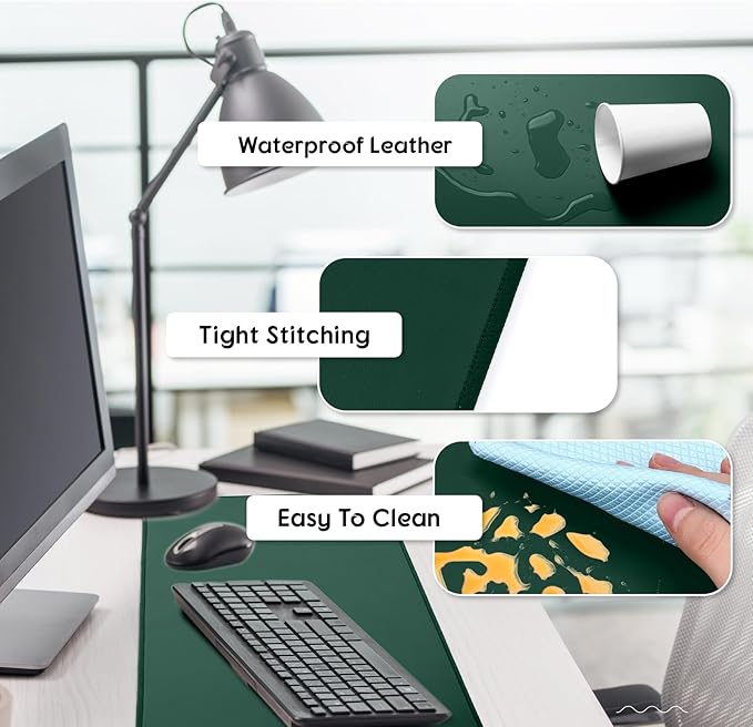 Konohan Heated Desk Pad Warm Mouse Pad, 5 Heating Level & 4 Hour Auto Shut-Off, PU Leather Warm Mouse Mat Heating Keyboard Gaming Mice Warmer Mat Only Supports 110v(Dark Green Color,31.5" X 13")