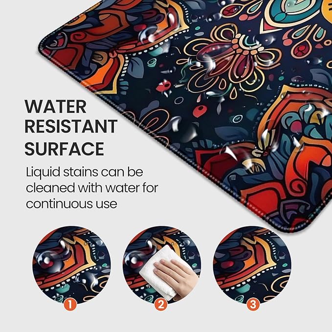 XXL Gaming Mouse Pad, Bohemian Floral Pattern, 35.4 x 15.7 Inches, Microfiber Cloth, Non-Slip Rubber Base, Extended Desk Mat