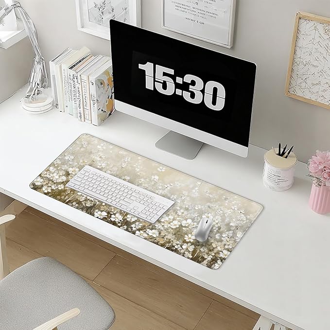 Vintage Watercolor Floral Large Mouse Pad 31.5x15.7inch, Retro Cottagecore Flower Large Extended Computer Desk Mat Mousepad for Keyboard and Mouse, Floral Desk Accessories