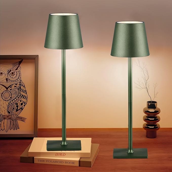 2 Pack Cordless Table Lamps, 3 Colors Stepless Dimming, 5000mAh Rechargeable Battery LED Desk Lamp for Bedroom/Couple Dinner/Desk/Cafe/Dining Room/Terrace