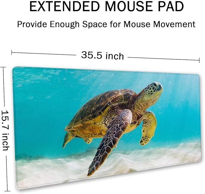 SSOIU Large Mouse Pad, Full Desk XXL Extended Gaming Mouse Pad 35.5" X 15.7", Waterproof Desk Mat with Stitched Edge, Non-Slip Laptop Computer Keyboard Mousepad for Office & Home, Sea Turtle