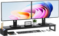 Dual Monitor Stand Riser, 41.5'' Extra Long Wood Monitor Stand Desktop Organizer with Side Pocket, Ergonomic Monitor Riser Supports 2 Monitors,TV,Laptop,Printer for Home Office, Black