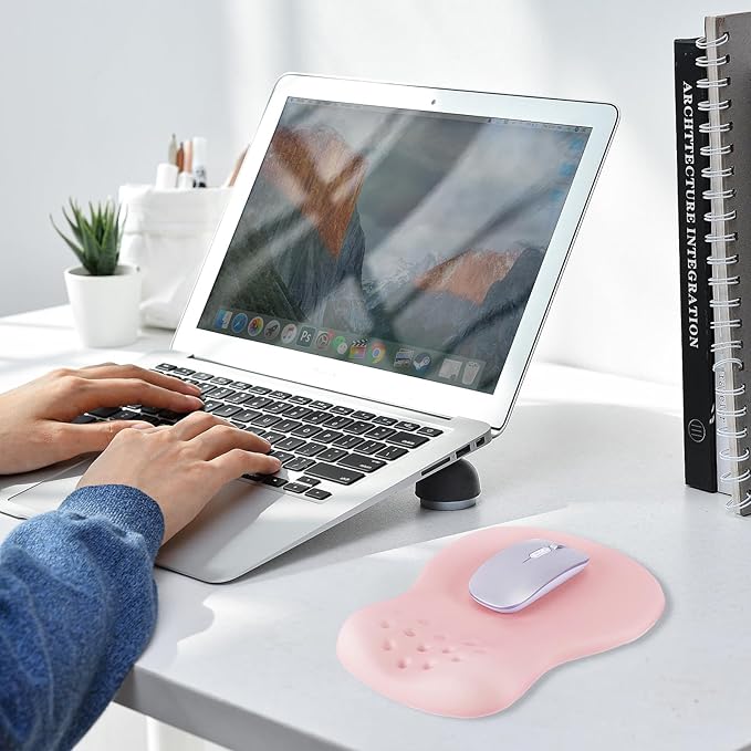 Ergonomic Wrist Rest with Mouse Pad, Mouse Pad with Comfortable Memory Foam Wrist Rest, Massage Design, Non-Slip Rubber Base, Made Easy Typing & Relieve Wrist Pain, Pink