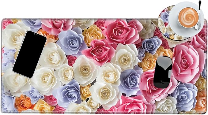 XL Mouse Pad Gaming Desk Mat for Desktop Extended Mousepad Pink Rose Desk Pad 24x12 Computer Mat Large Mouse Pads for Wireless Mouse Office Laptop Accessories Gift